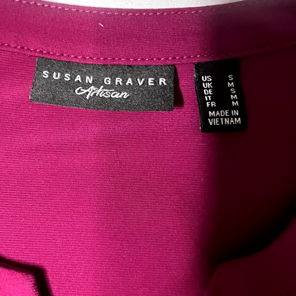 Susan Graver Artisan Womens Small Fuscia Jeweled Shoulder V- Neck Blouse Career - Picture 7 of 11